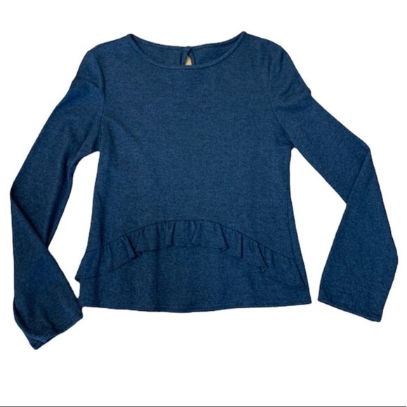 Gay Giano Charcoal Gray Angora Wool Ruffle Scoopneck Sweater - Picture 1 of 11